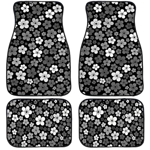 Flower Car Floor Mats Set of 4 Monochrome Blossom Floral Automotive Foot Mats Rugs Carpet for Car Non-Slip Auto Car Accessories Universal Fit Car Accessories for Truck - color: Monochrome Blossom