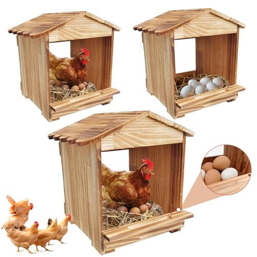 3 Pcs Chicken Nesting Box, Wooden Nesting Boxes for Chickens & Ducks, Farm House Wall Mount Egg Laying Boxes for Hens, Small Chicken Coop Nesting Boxes (11.42" L X 12" W X 15" H) - size: 11.4"L x 12.0"W x 15.0"H