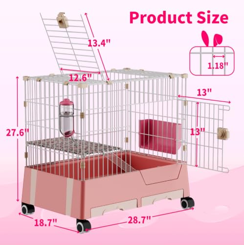 STILLCOVE 2-Tier Rabbit Cage: Small Animal Pets Enclosure with Water Bottle | Hay Feeder, Liner, Dustpan & Brush Set, Guinea Pig Hamster Bunny Hutch, Small Pet Habitat for Ferret Chinchilla Rodent Indoor - size: 28.3"L x 18.5"W x 27.2"H