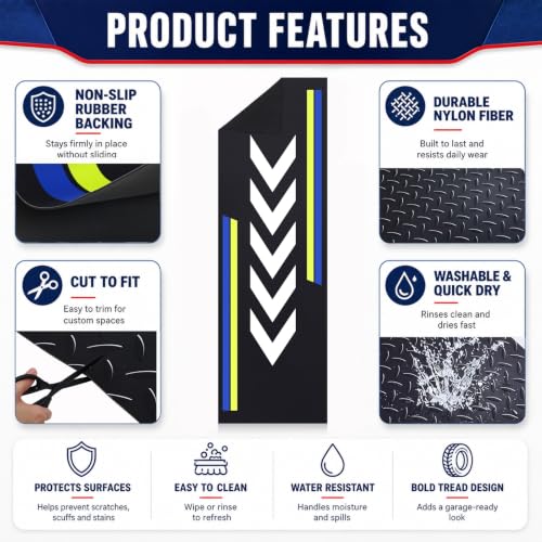 Drydiet Motorcycle Mat Garage Floor Rug Washable Parking Mats for Garage Floors Non Slip Oil Absorbent Pad Rubber Backing Layer Protects Floor(Arrow Style,98 x 31 Inch) - size: 98 X 31 Inch, style: Arrow Style