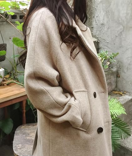 Women's Winter Double Breasted Coats Casual Loose Notch Lapel Wool Blend Pea Coat Warm Long Overcoat - color: Grey Beige, size: X-Large