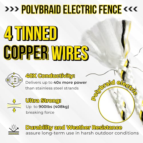 40X Conductivity Than Steel Tinned Copper Electric Fence Wire, 1/4inX1000FT | Thick & Highly Conductive Tinned Copper Strands, Ideal for Temporary Pastures and Equine Containment Livestock