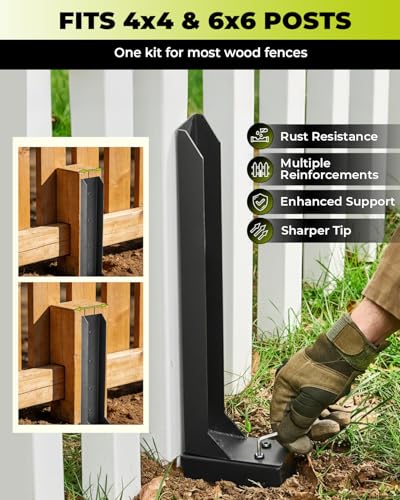 SakerNeo 32" Heavy Duty Steel Fence Post Repair Kit for Leaning Broken Post | Fence Post stabilizer Includes Screws & Tool, Post Anchor Stabilizer, 2 pcs, Easy Installation, Rust-Resistant Coating - style: 2 pcs
