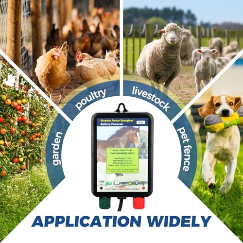 EF050 0.6 Joule Battery-Powered Electric Fence Energizer, 15miles/50acres Electric Fence for Dogs, High Power Low-Impedance Electric Fence for Secure Your Area with Confidence