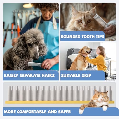 8.5 Inch Dual Tooth Pet Comb for Mats and Tangles，Professional Grooming Comb Removing Excess Hair for Long-Haired Cats and Dog Kit,Prevent Undercoat, Excess Hair,Mats and Tangles,Pet Essential - color: Gold