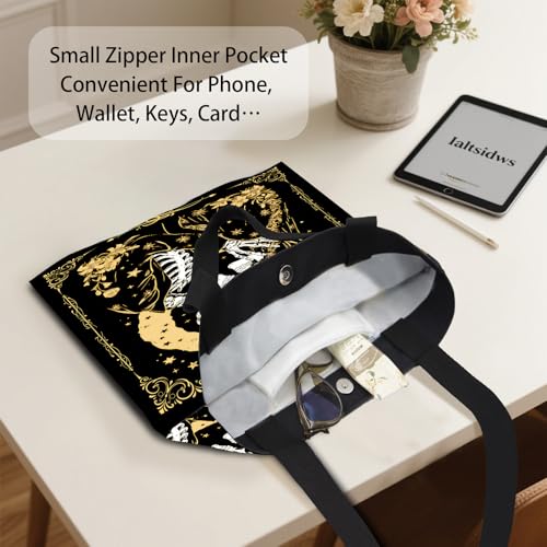 Aesthetic Canvas Tote Bag for Women - with Magnetic Snap Closure & Zipper Inner Pocket Reusable Totes Bag - color: Skeleton