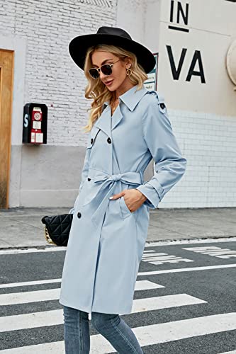 Womens Long Trench Coat Double Breasted Windproof Overcoat With Belt | Classic Lapel,Fall clothing, Spring outfits, Street outwear - color: 01 Blue, size: X-Large