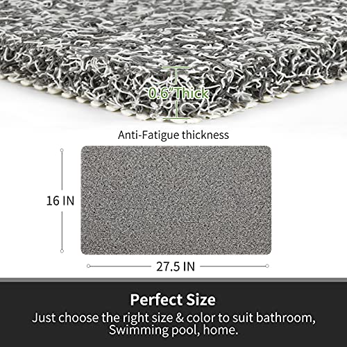 0.6" Extra Thick Non Slip Shower Mat, PVC Loofah Shower Mat with Drain, Quick Drying Bath Mat for Inside Shower, Bathtub Mats Foot Scrubber for Elderly, Bathroom, Kitchen, Wet Areas(Grey 16x27) - color: Grey, size: 27" x 16" (Rectangular)