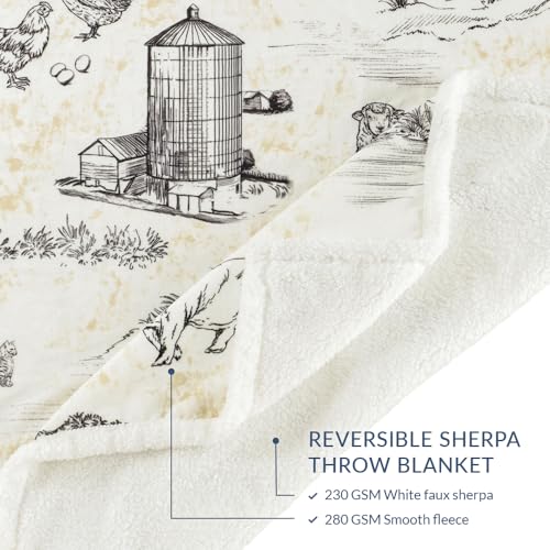 Paseo Road Indigo Hill by HiEnd Accents Farm Life 54x68 Brown Throw Blanket | American Farmstead Rural Life Print, Western-Style Sherpa Fleece Blanket for the Couch, Sofa, Bed, or Camping Outdoors - color: Farm Life Brown