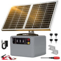 30 Miles/48km Solar Electric Fence Charger,15W Solar Powered Fencer with Adjustable 6KV to 12KV Output (0.3J-1.5J),Battery Level LCD Display,All-Weather Kit for Livestock,Deer,Farm,Yard - color: Gray