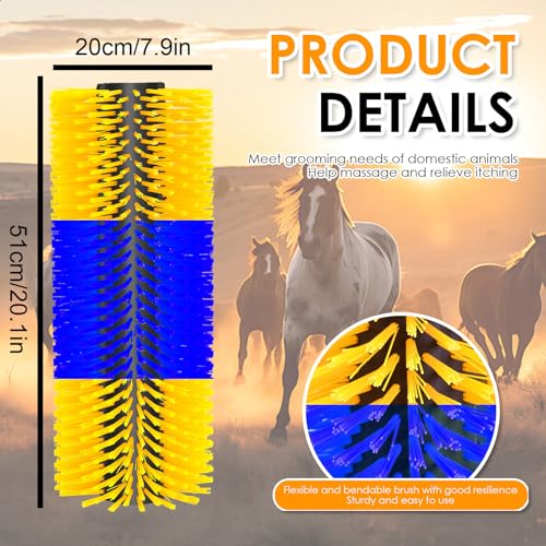 4pc Livestock Scratch Brushes, 20'' x 7.3'' Heavy Duty Cow Scratcher Wall Mount, Flexible Anti-Itch Grooming Tool for Cattle, Goat, Horse Grooming Supplies with Screws and Nuts - color: blue yellow