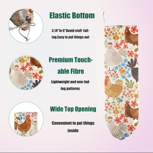 Chicken Plastic Bag Holder, Flower Wall Mount Grocery Bag Holder | Plastic Storage bag, Pull Rope Free Adjustment, Plastic Bag Holders for Grocery Bags, Plastic Bag Dispenser for Home Kitchen - color: multicolour 0485