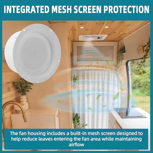 RV Solar Powered Ventilation Fan with Upgraded Larger Solar Panel Outdoor Solar-Powered Ceiling Vent Exhaust Fan with Built-in Mesh Screen for Camper, Trailer, Marine, Shed Ventilation - White