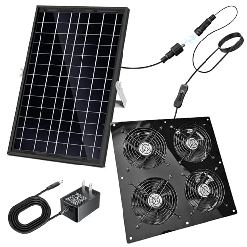 Solar Exhaust Fan,25W Solar Fan for Chicken Coop,Shed,Greenhouse & Attic Ventilation Cooling, Easy Installation,3500RPM,18FT Cord,IP67 Waterproof Solar Powered 4 Fan Kit - size: 25W Solar Exhaust Fan 4 Kit
