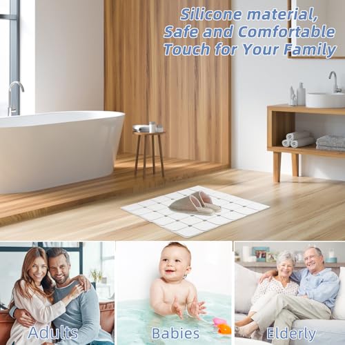 Shower Mat Non Slip 21"x21" Silicone Foldable Bath Mat with Suction Cups & Drain Holes, Odorless, Eco-Friendly & Durable, Machine Washable Shower Stall Mat for Adults, Seniors White - color: White