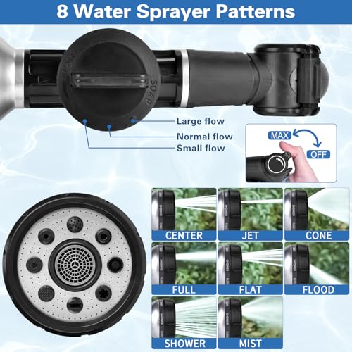 Garden Hose Nozzle, High Pressure Hose Spray Nozzle 8 Way Spray Pattern One-Touch Sprayer for Watering Plants, Lawn, Patio, Car Wash, Cleaning，Showering Pet