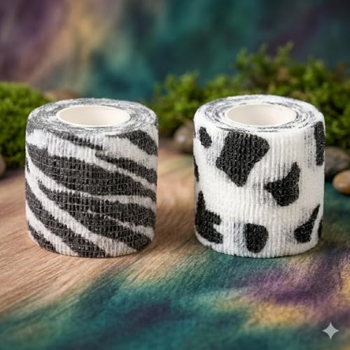 Premium Pet Vet Wrap — Non-Stick to Fur Self Adherent Bandage Wrap for Dogs, Cats & Horses, Breathable Cohesive Tape for Wounds, Paws & Legs, Animal Print Design - Pack of 2 - color: Zebra Print