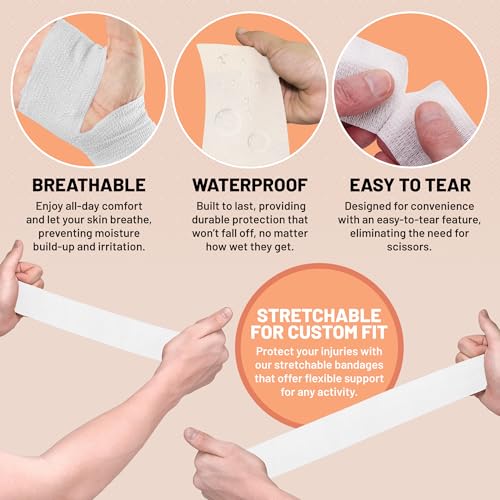 6 Pack, Self Adherent Cohesive Tape - 2” x 5 Yards, Self Adhesive Bandage Rolls & Sports Athletic Wrap for Ankle, Wrist, Knee Sprains and Swelling, Vet Wraps in White Color