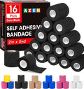 AZEN 16 Pack Self Adhesive Bandage Wrap Black, 2" X 5 Yards Black Athletic Tape, Vet Wrap, Tattoo Grip Tape Wrap，Ankle Tape, Cohesive Bandage Wrap - color: Black, size: 2IN - 16Pack