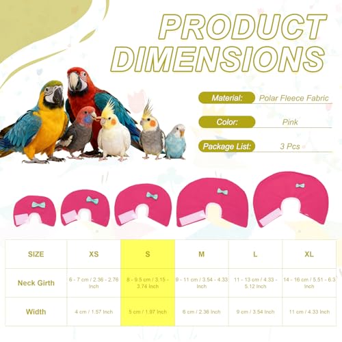 Bird Collars, Bird Cone Collar Protective Recovery Cones, Soft Adjustable Anti-Bite Feather Neck Protector (Pink, S, 3 Pcs), Intended for Budgie/Cockatiel/Lovebirds - color: Pink, size: S