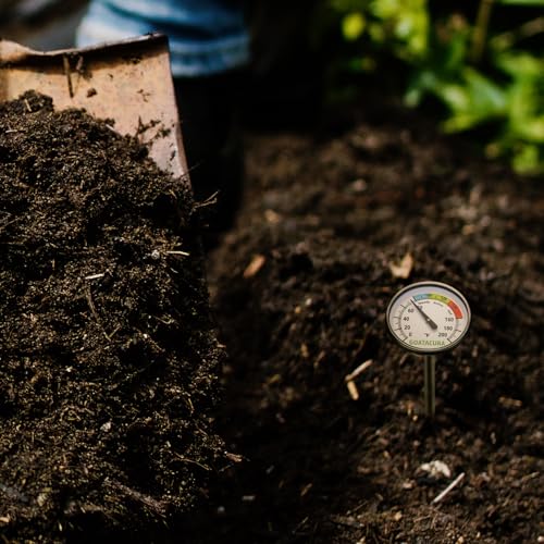 Compost Soil Thermometer, 304 Stainless Steel Case and Probe,1.75" Dial Size, 16" Stem Length, 0-200 Deg F, 3 Temperature Zones - size: L=16"