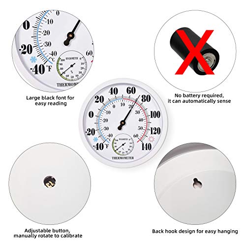 Indoor Outdoor Thermometer Large Waterproof Wall Patio Weather Thermometer No Battery Required Hanging Decor (White) - color: White 10", size: 10 Inch