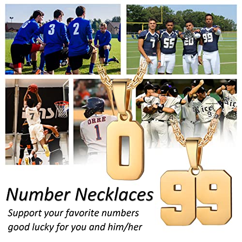 Number Necklaces Personalized Necklaces 18K Gold Plated Initial Number Pendant Stainless Steel Chain Sports Necklaces for Men Women - color: Gold, style: 19