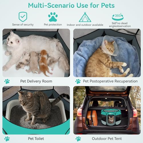 Siedihit Playpen for Small Dog Cat, Dogs Tent Crate Cage Indoor/Outdoor | Portable Pop Up Dog Kennel with Carrying Bag for Rabbits(Green, Small) - color: Green