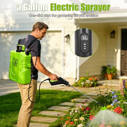 Battery Powered Backpack Sprayer 3 Gallon, Electric Garden Sprayer in Lawn | Digital Display, 3 Adjustable Pressures, Sprayer with 2.2Ah Battery & Charger Included, 45PSI, Telescopic Wand, 5 Nozzles