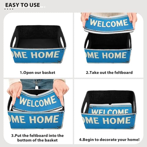 Storage Baskets Felt Foldable Storage Cube Shelf Bins Organizer Box for Kids Toys Office Bedroom Closet Babies Nursery 2-Pack (Welcome Home Blue) - color: Welcome Home Blue
