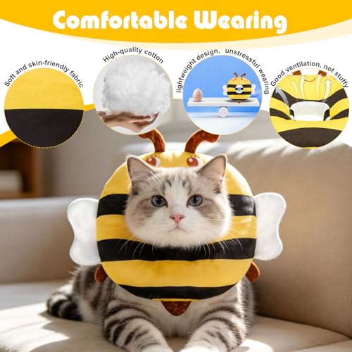 Cat Cone Collar Soft, Cat Recovery E Collar After Surgery to Stop Licking, Adjustable Waterproof Neck Elizabethan Pet Kitten Puppy Donut Pillow for Cats Wound Healing, Bee - color: Bee, size: Small(5-9.5in)