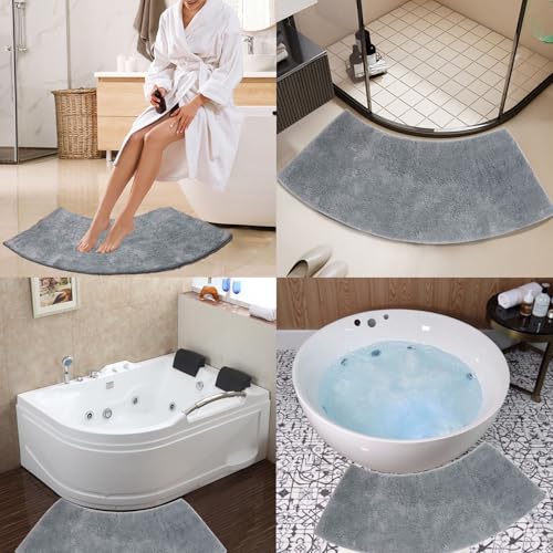 Grey Shag Curved Bath Rug 56.3''x18'',Curved Shower Mat,Non Slip Microfiber Soft Absorbent Fanned Bath Mat Machine Washable for Quadrant Shower Stall - color: 56.3''x18''