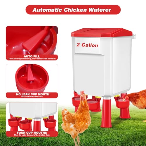 Auto No Waste Chicken Feeder and Waterer Set 2 Gallon/17.6 Pounds | Sturdy & Durable Chick Feeder and Waterer Set, Poultry Feeder Large for Hens/Ducks/Poultry