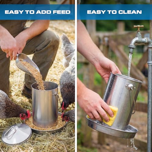 Plexon 6.6 Lb Hanging Chicken Feeder Metal Chicken Feeder with Handle no Waste Food - Stainless Steel - Turkey Duck Poultry Feeder - Heavy Duty Feeding Equipment - Backyard Coop - Small - size: 6.6 LB