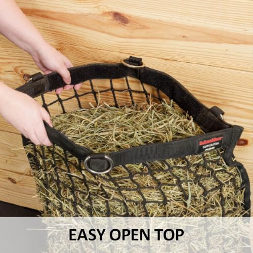 Schneiders Easy-Open Knotless 1.25" Slow Feed Hay Net for Horses | Top Rim Stays Open Filling | Gentle Poly Netting | Holds 2 to 4 Flakes of Hay - size: 2 Flakes