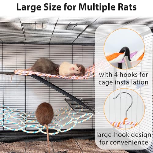 2Pcs Rat Climbing Rope Net Toy for Cage, Hanging Swing (Random Color) | Multifunctional Small Pet Activity Toy Works As Hemp Perch, Rope Ladder, Bridge and Hammock for Rats, Birds to Climb and Rest