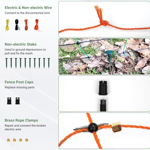 Electric Netting 35.4"H x 164'L | with Posts and Double-Spiked Stakes, Portable Electric Fence Netting for Backyards, Homesteads, Gardens, Farms, and Ranches - size: 35.4"H x 164'L