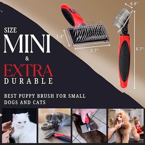 Mini Brush for Dogs and Cats - Coated Tips Massage Skin - Long Pins Remove Mats, Tangles in Long and Poodle Fur - size: Mini Brush