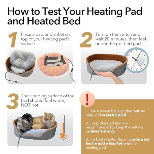 USB Pet Heating Pad – Turns Any Pet Bed Heated (Use Inside Bed), 5V/2A Required, 5-Temp & Timer, 140°F Auto Shut-Off, Waterproof Warmer for Cats/Dogs, Power Bank/Wall Powered (12"x16") - size: 12"x16"