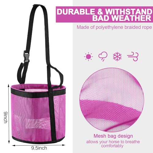 2 Pcs Horse Feed Bag, Heavy Duty Mesh Feeder with Adjustable Strap, Pink | Hay Bag, Grazing Muzzle, Slow Feeder, Trail Riding, Stall Use, Equine, Waterproof Bottom, Breathable Mesh, Padded Neck - color: Pink