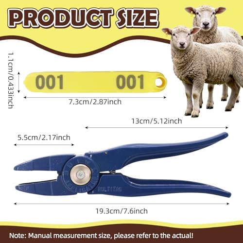 100PCS Livestock Ear Tags Sheep Goat 001-100 Numbered with Applicator Kit | with Punch Plier Tool, Laser Printed Plastic Tags for Goats Sheep Pigs Farm Herd Management Identification (Yellow) - color: Yellow