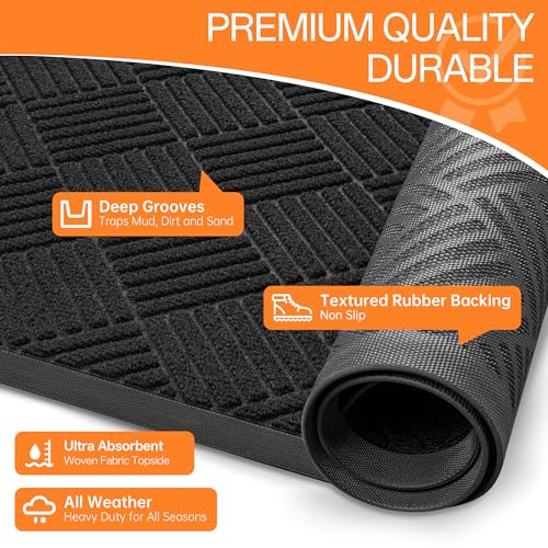 Front Door Mat Outside Entrance, Dirt Trapper Doormat 60" x 36" | Absorbent Indoor Outdoor Welcome Mat for Entryway, All Weather Commercial Floor Mat for High Traffic Area, Diamond Black - color: Black Diamond, size: 3' x 5' (Rectangular)