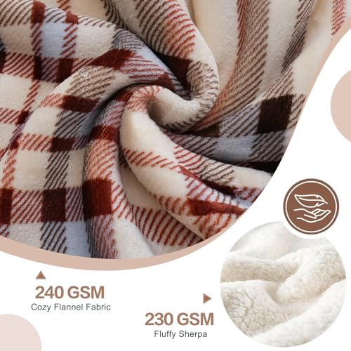 PU MEI Sherpa Fleece Throw Blanket 80" x 90" Reversible Plush Fluffy Large Big Blanket Lattice Flannel Blankets for All Season Use, Beige Stripe - color: Beige Stripe, size: 80"*90"