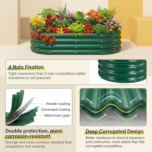Land Guard 2 Pcs 6ft Metal Raised Garden Bed, 6 x 3 x 1 Galvanized Planter Raised Beds for Vegetables, Green - color: 3-green, size: 6×3×1ft(2pcs）