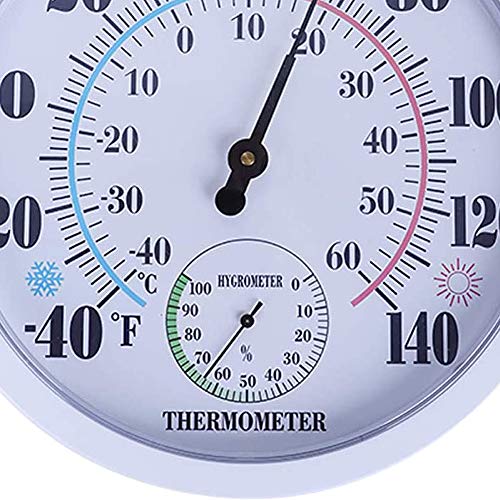 Indoor Outdoor Thermometer Hygrometer, Lirches Outdoor Thermometer Large Numbers, Decorative Outdoor Thermometers for Patio, No Battery Needed Wall Thermometer Round 10" in Diameter - color: White 10", size: 10 Inch