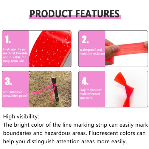 6 Pack Pink Flagging Tape, Non-Adhesive Plastic Ribbon Neon Marking Roll | 1inch*600ft, Marking Tape for Tree Marking, Hunting, Boundaries and Hazardous Areas,Trail Marking - color: Pink