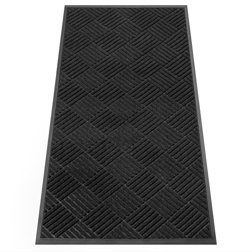 Front Door Mat Outside Entrance, Dirt Trapper Doormat 48" x 24" | Absorbent Indoor Outdoor Welcome Mat for Entryway, All Weather Commercial Floor Mat for High Traffic Area, Diamond Black - color: Black Diamond, size: 2' x 4' (Rectangular)