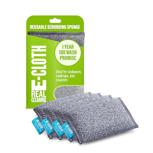 E-Cloth Non-Scratch Scrubbing Pads, Reusable Sink & Dish Sponges - 4 Pack | Reusable Kitchen Sponge for Cast Iron Dishes & Sink, Non Scratch, Multi Purpose Scrubber for Cleaning, Machine Washable - size: 4 Pack