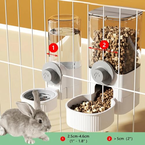 Automatic Rabbit Feeder and Water Dispenser Set,40oz Gravity Food Feeder&17oz Leak-Proof Water Bottle for Guinea Pigs,Hamsters,Chinchillas,Ferrets,Small Animals,Cage Mount Feeding Station white