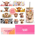 Kaciola 10 Sheets UV DTF Cup Wraps for 16 oz- Highland Cow Theme UV DTF Stickers, 1 Sheet Mysterious Pattern Transfer, Rub on Transfers Stickers for 16 oz Libbey Glasses Crafting - style: Highland Cow